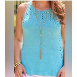 Lilly Pulitzer‎ Mac Knit Sweater Tank Top Aqua Blue Knit Summer Resort Womens XS